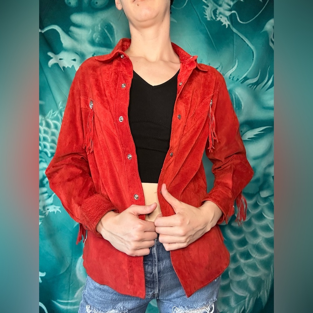 Vintage Harley Davidson women’s red genuine suede jacket